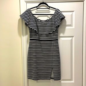 Navy and white striped THML dress, size L